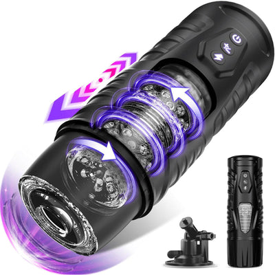 Lemezee 1pc. Fully Automatic Male Masturbation Toy Masturbation Cup Airplane Cup, with 7 Rotation Modes for Male Masturbation Cup, with Base Hands-Free Mode, Used for Stimulating Penis, Oral Suction, Penis Stimulator, 3D Realistic Texture Electric Adult S