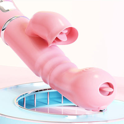 Tongue Licking Masturbation Rabbit Vibrator Rotating Dildo 12 Frequency Women Vagina Clitoris Stimulate Vibrator Adult Sex Toys