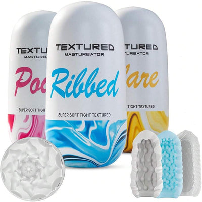 Male Masturbator Sex Toys for Men, 3 Pack Male Masturbators Egg Penis Training Masturbators with Vagina Textured Blowjob Penis TPE Masturbation Sleeve for Males, Portable Pocket Pussy Stroker
