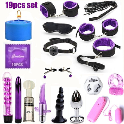 BDSM Erotic Toy Set Sexy Toys Adult Games Sex Bondage Restraint,Handcuffs Nipple Clamp Whip Collar Sex Toys for Couples