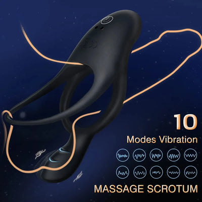 Black Couples' Intimacy Accessory, Body-Safe Waterproof Sex Toy with10 Stimulating Patterns.