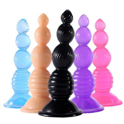 Moonuo Female Size S/M/L Pull Beads Butthole and Vaginal Use Multicolor Healthy Soft Gel Suction Cup for Women Big Dick Sex Toys