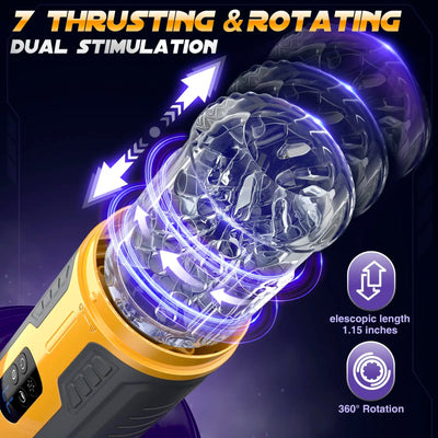 LCD Automatic Male Masturbators 7 Thrusting & Rotating Licking Pocket Pussy Stroker One-Click Burst Penis Pump Sex Toy for Men