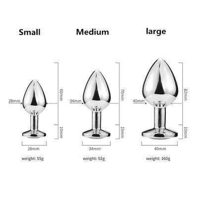 S/M/L Size Anal Plug Sex Toys Round Shaped Metal Stainless with Crystal Jewelry Smooth Steel Butt Small Tail Female/Male Dildo