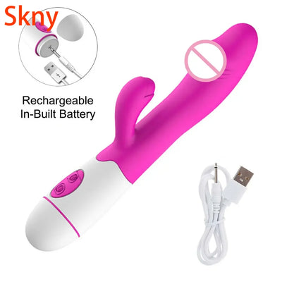 30 Speed Rechargeable Handheld Silicone Adult Clit Clitoral Clitoris Sex Toy G Spot Dual Motor Rabbit Vibrator for Women Female