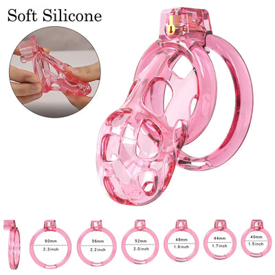 New Super Soft Mamba Chastity Cage 정조대 Penis Abstinence Bondage Cock Cage with 6 Size Rings Catheter Sissy Gay Male Sex Toys 18