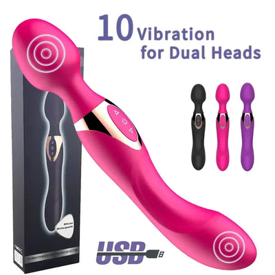 USB Charg10 ความเร็วเครื่องสั่นที่มีประสิทธิภาพสําหรับผู้หญิง Magic Dual มอเตอร์ Wand Body Massager ของเล่นเพศหญิงสําหรับผู้หญิง G-Spot ผู้ใหญ่ของเล่น