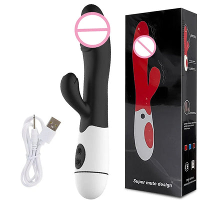 30 Speed Rechargeable Handheld Silicone Adult Clit Clitoral Clitoris Sex Toy G Spot Dual Motor Rabbit Vibrator for Women Female