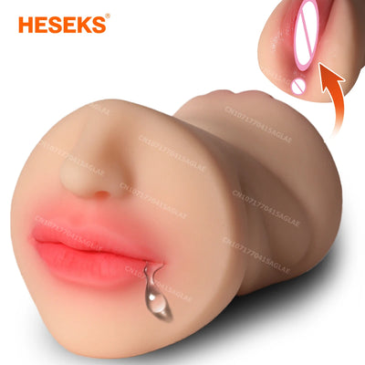 HESEKS 3 IN 1 Vaginal Anus Masturbation Cup Double Head Sex Real Deep Throat Male Masturbator Blowjob Adult Sexy Toys for Men 18