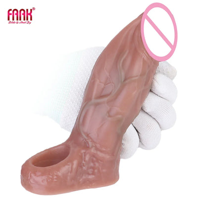 FAAK Silicone Closed Head Penis Sleeve Realistic Hollow Dildo Delay Ejaculation Dick Extender & Enlargement Sex Toys for Men