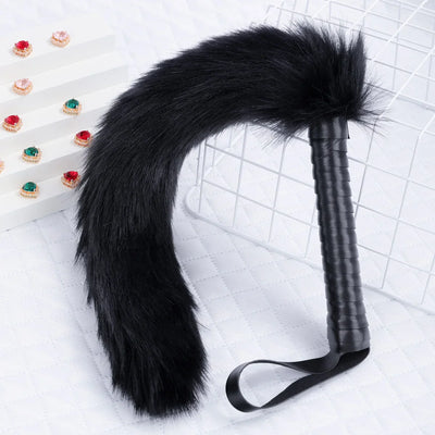 Fetish PU Leather with Fox Tail Whip Flogger Handle Spanking Paddle Flirting BDSM Adult Game Erotic Sex Toys for Couples Women