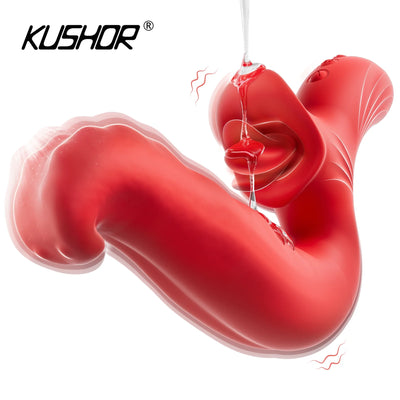 KUSHOR Tongue Vibrator for Women Dildo Vibrators with 10 Swaying & 10 Licking Modes G Spot Clit Stimulator Sex Toys for Couples