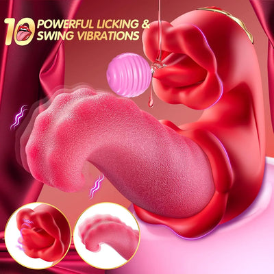 Vibrator Adult Sex Toys for Women  4 in 1 Tongue Thrusting Vibrators Dildo Rose Sex Toys with 10 Licking Clitoral
